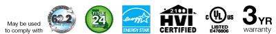 3 year warranty, May be used to comply with ASHRAE 62.2, Title 24, Energy Star, HVI 2100, UL